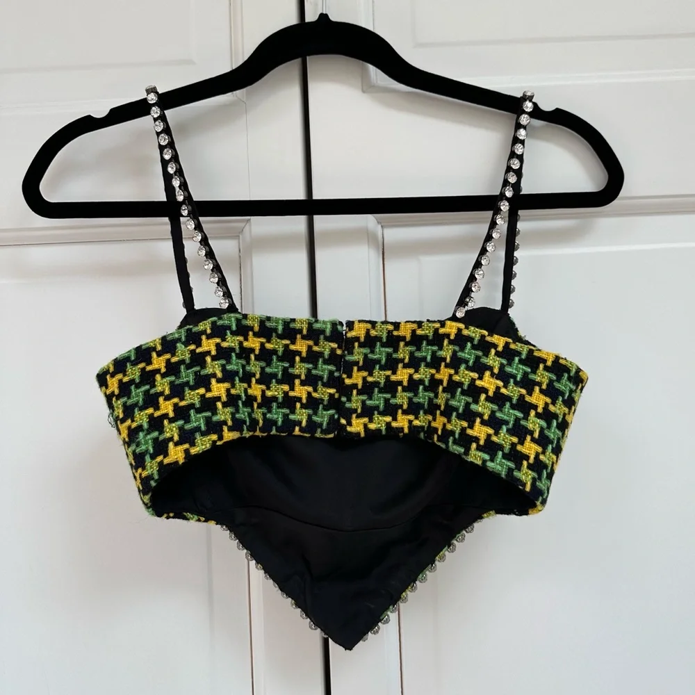 AREA NYC ✨GREEN TWEED CRYSTAL HEART TOP - Picture 13 of 15